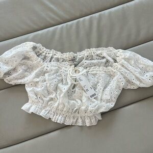 Urban outfitters, white eyelet, cold shoulder, crop top Xs new with tags